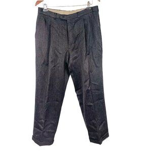 Vintage Mens Dress Pants 34 Dark Gray Wool Pleated Cuffed Straight Leg Italy